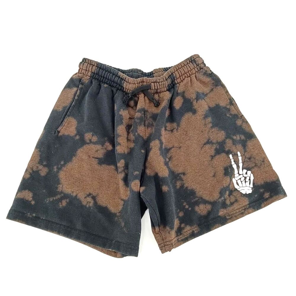 Artist Union Black & Brown Acid Wash Sweatshorts Skeleton Grunge Goth M